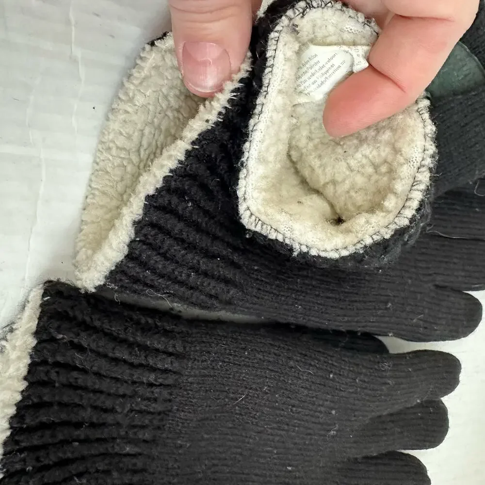 2 Pairs Black Knit Gloves Fleece Sherpa Lined